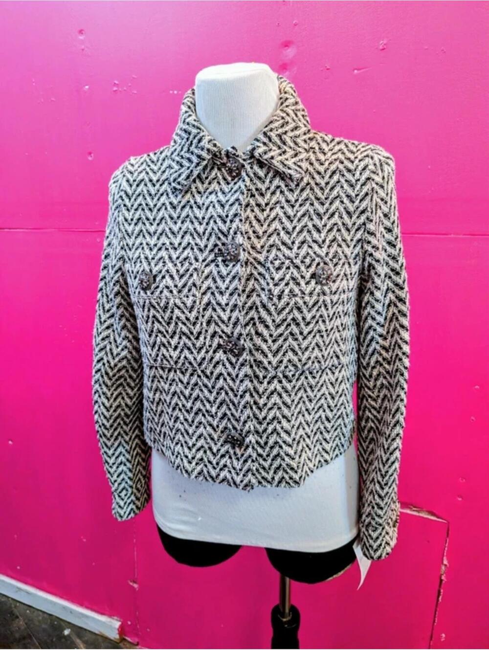 Zara Black White Cropped Blazer Jacket XS